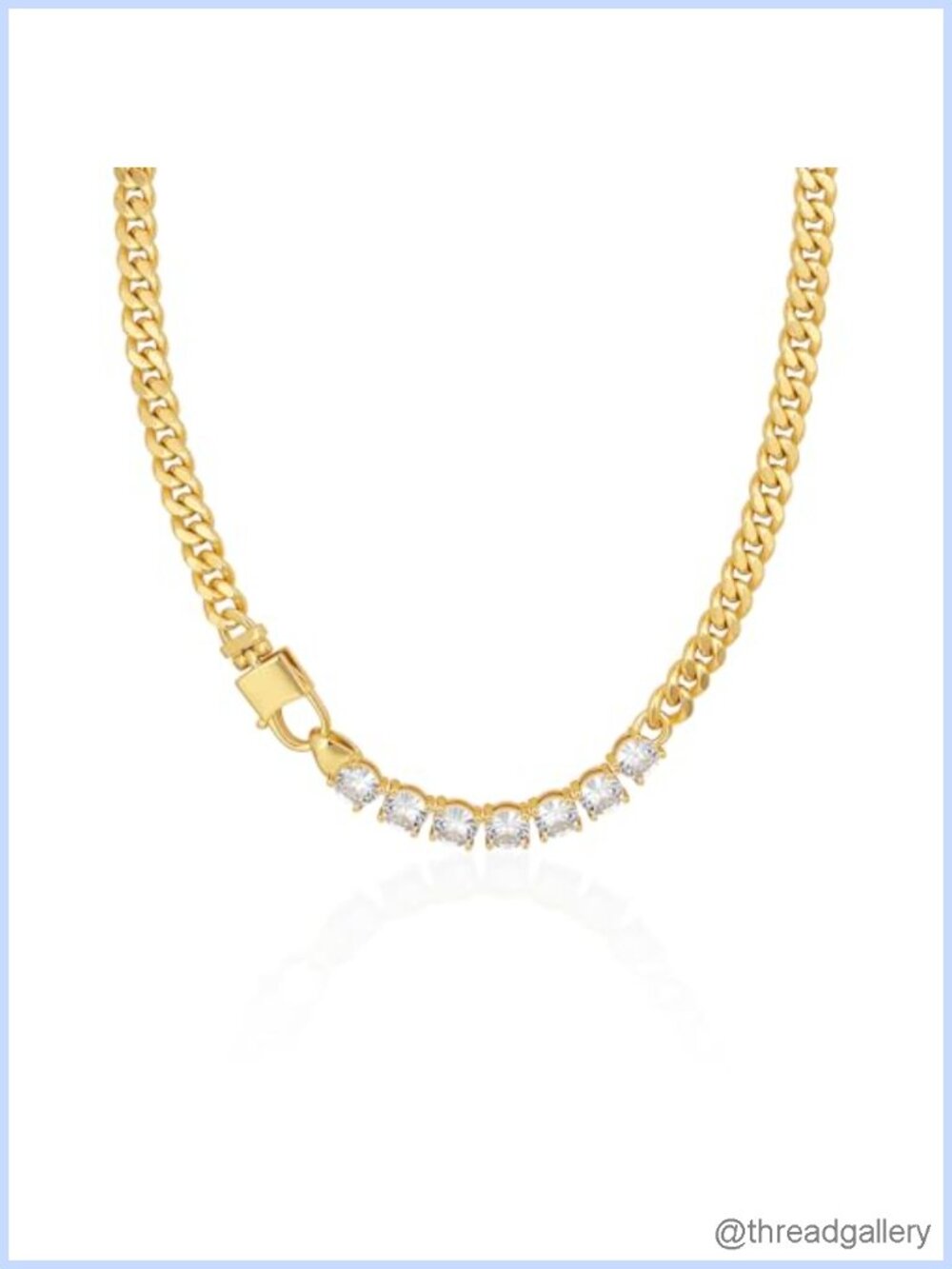 14K Gold Plated Cuban Link Tennis Necklace Cubic Zirconia Choker